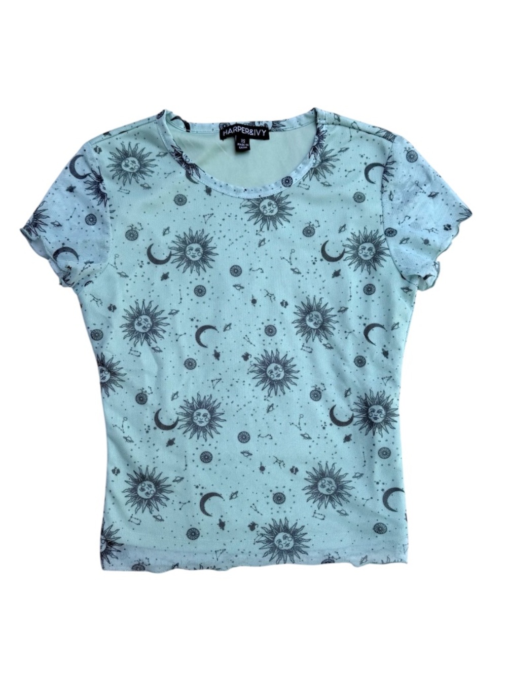 Harper & Ivy Sheer Mesh Short Sleeve‎ Top Whimsygoth Women’s XS Celestial Y2K